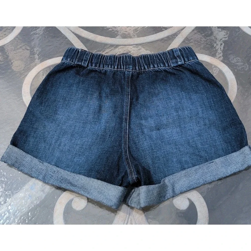 Sz 7 Hollister Womens Ultra High Rise Mom‎ Shorts  Blue Denim Cuffed Elastic EUC